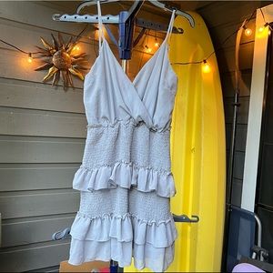 She + Sky smocked mini dress purple/grey/blue